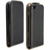 iPod Touch 4 - Genuine Leather Up Down Flip Protective Phone Cover Case - Black